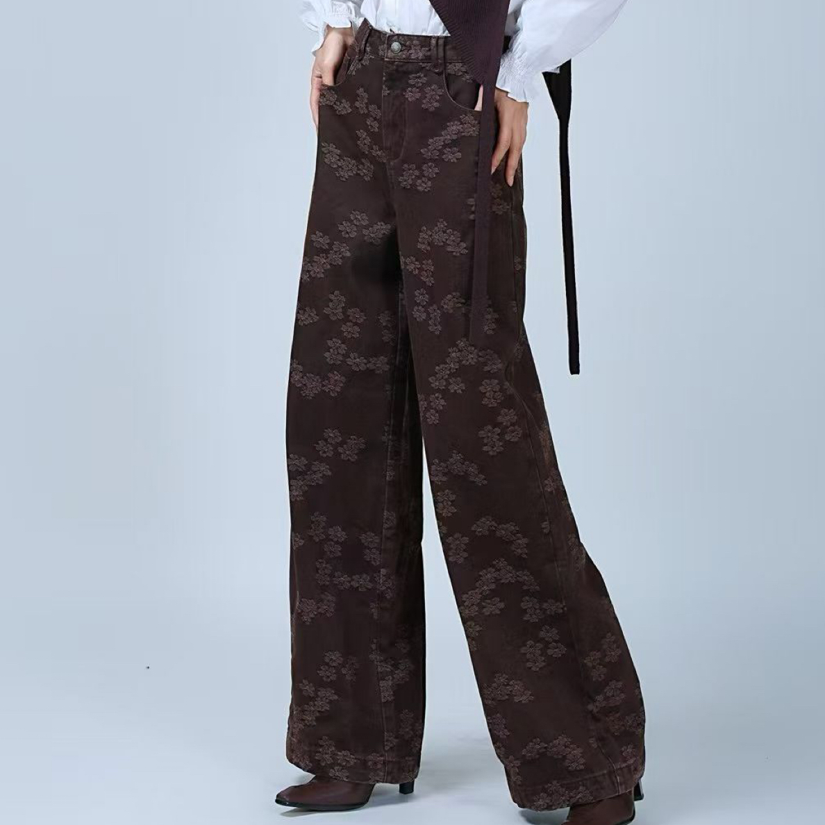 玛丝恩迪春季新款牛仔阔腿裤130427