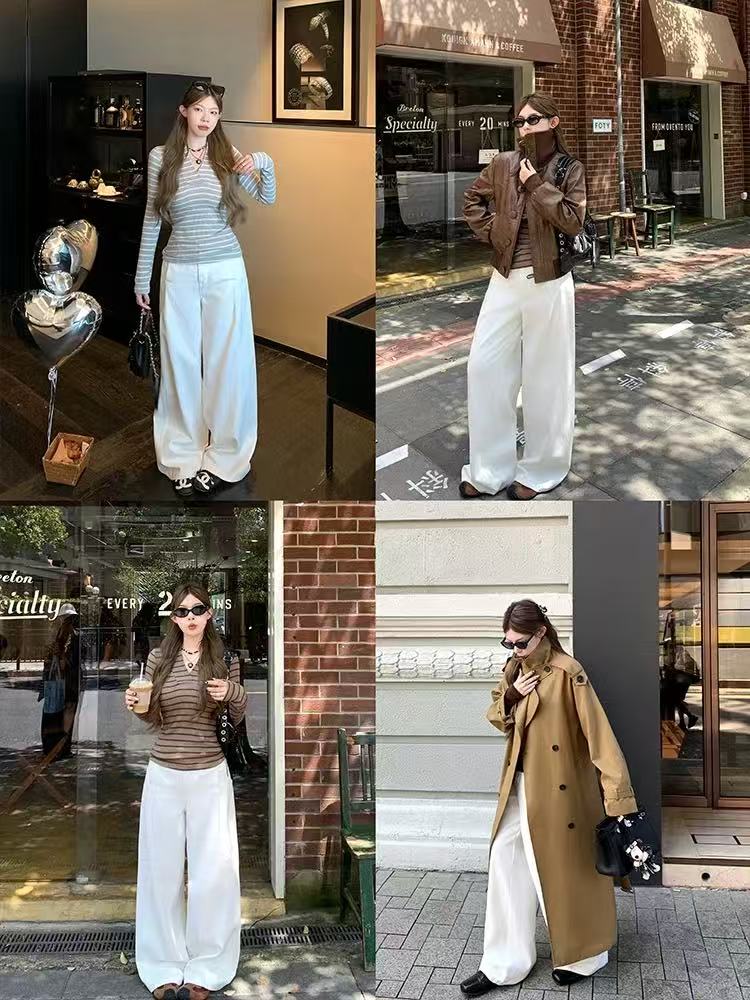 9002秋季新款韩系简约宽松休闲百搭ins风小众时尚阔腿显瘦休闲裤