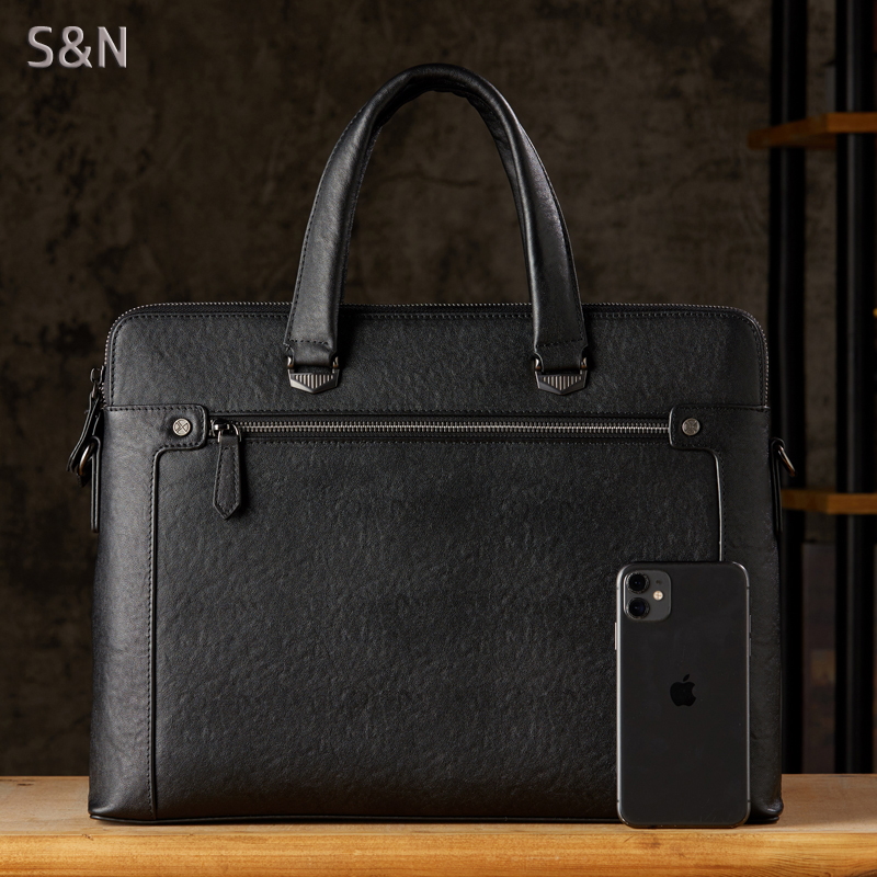 手工头层牛皮男包手提包进口植鞣牛皮公文包商务电脑包真皮斜挎包