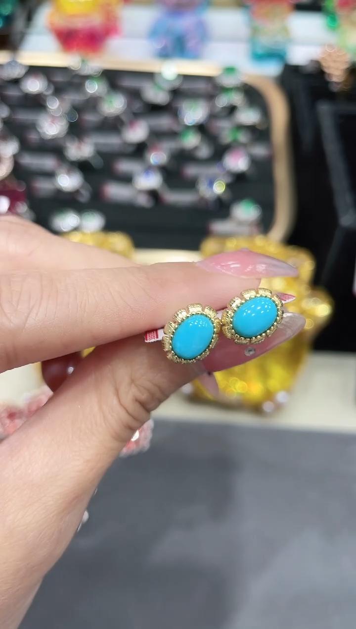 S925银镶嵌绿松石耳饰