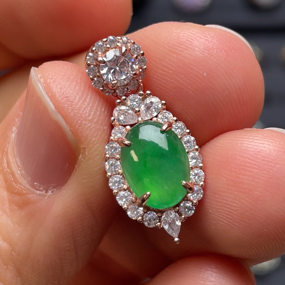 翡翠银S925镶嵌戒指纯天然缅甸翡翠A货