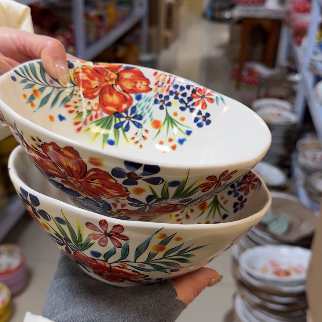 瓷片7英寸繁花面碗2只