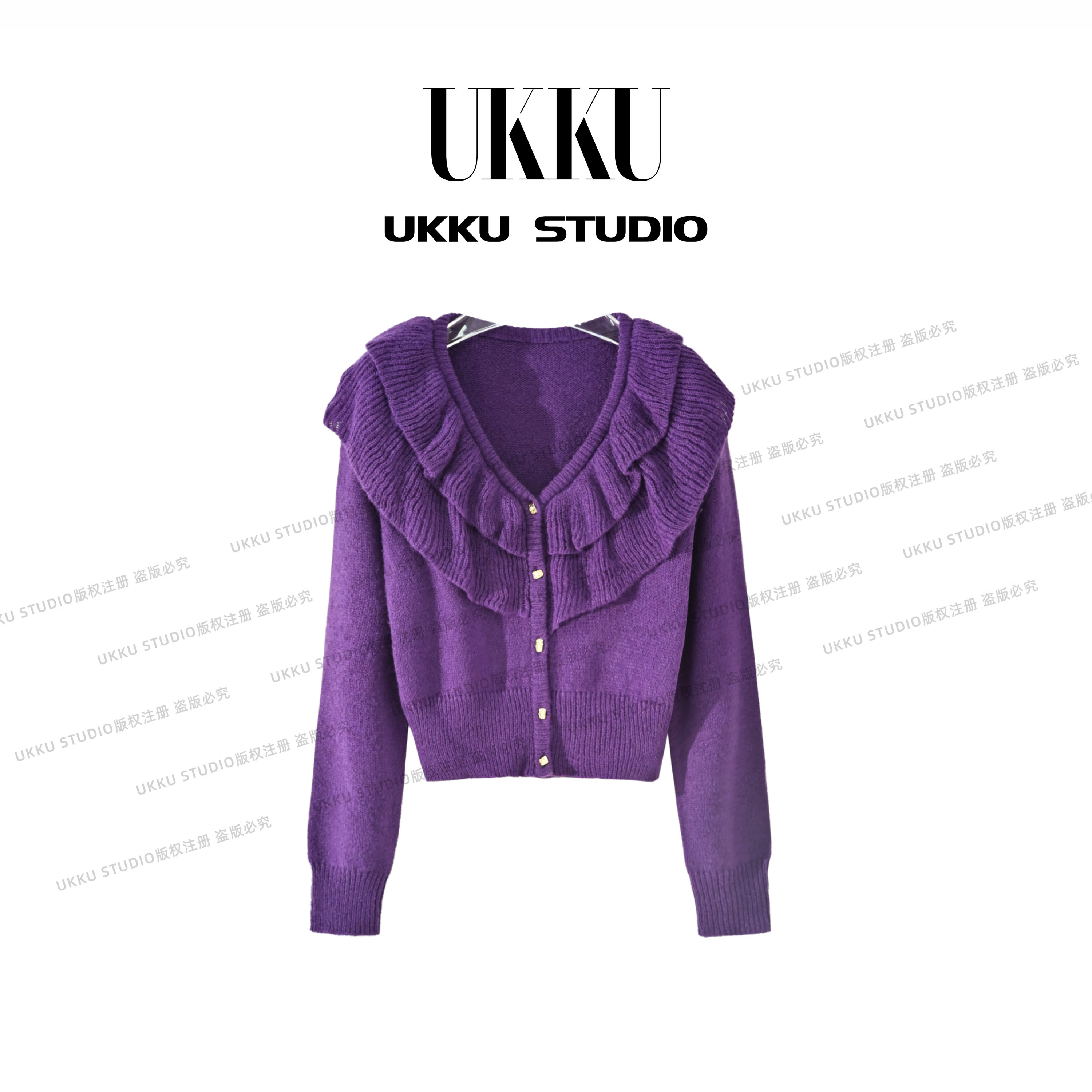 娟【UKKU STUDIO】秋款设计款褶皱衬衫袖秋季衬衫单排多扣315070