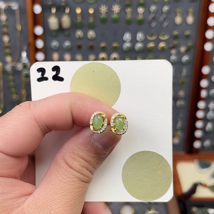 和田玉耳饰银S925镶嵌和田玉22