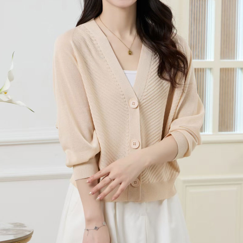 2025春夏新款韩版气质洋气时尚宽松v领开衫针织外套