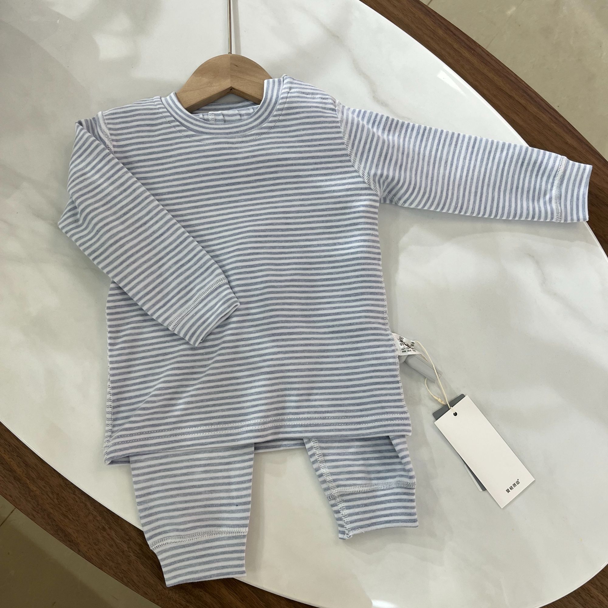 婴格朗迪S63条纹无骨工艺中腰春秋儿童家居服套装