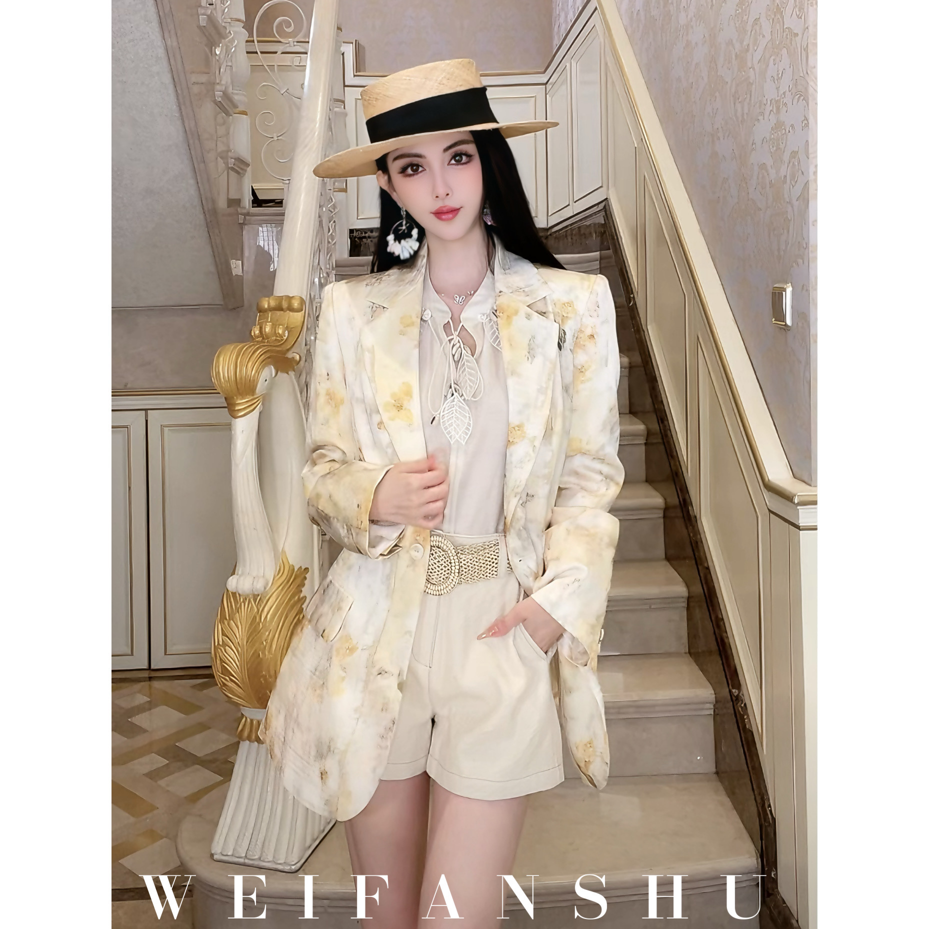 WEIFANSHU/魏凡舒【缤纷春意】早春新款设计感印花春日时髦西装外套