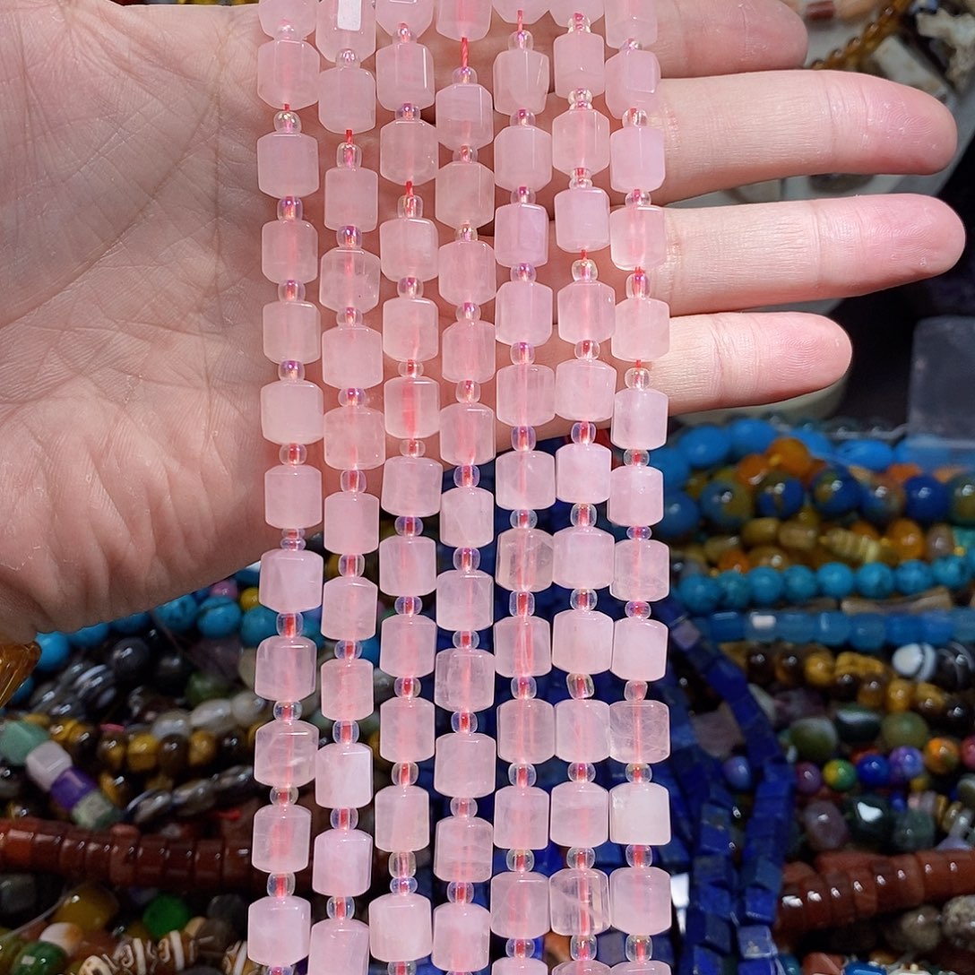 石英质玉未镶嵌，天然粉水晶切面六边形9×10mm，