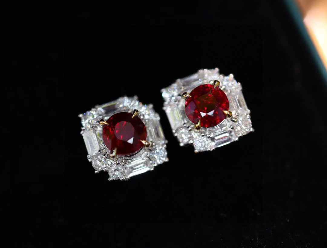 18K金天然无烧鸽血红色红宝石耳饰时尚高级感轻奢气质主石0.97ct