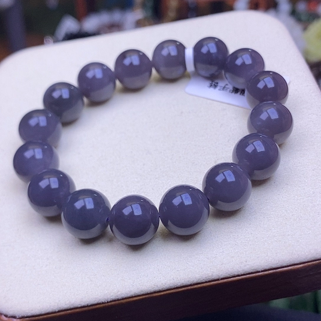 和田玉未镶嵌颈饰浓烟紫老矿料手串12mm