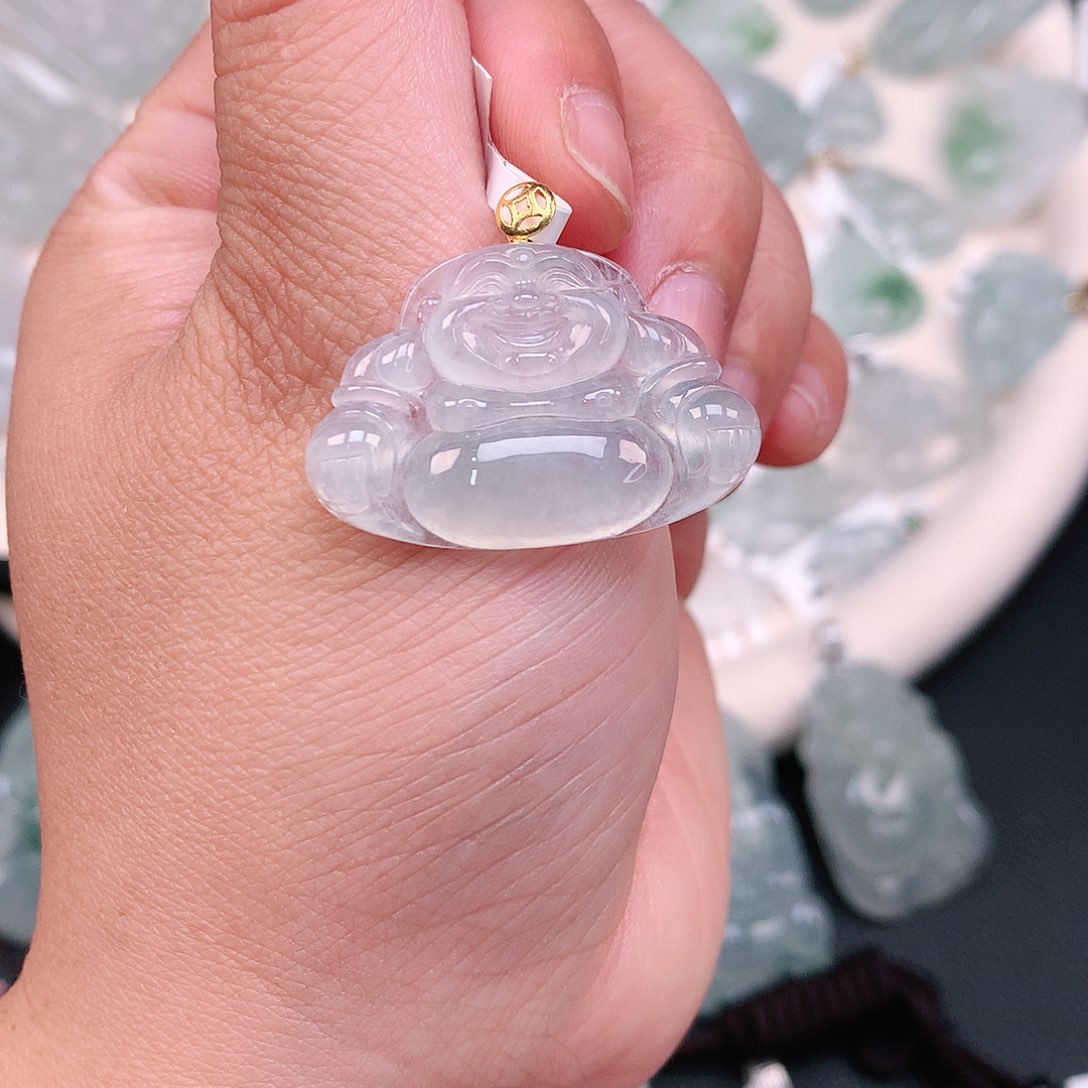 翡翠颈饰18K金镶嵌冰胶佛公