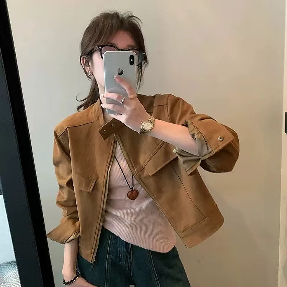 女短款短外套韩版鹿皮绒短款外套秋季韩版小个子