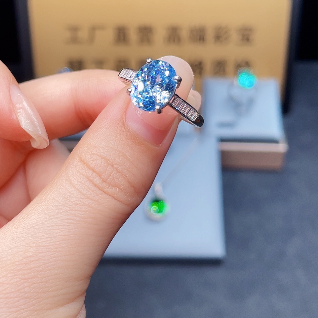 银S925镶嵌戒圈海蓝宝石