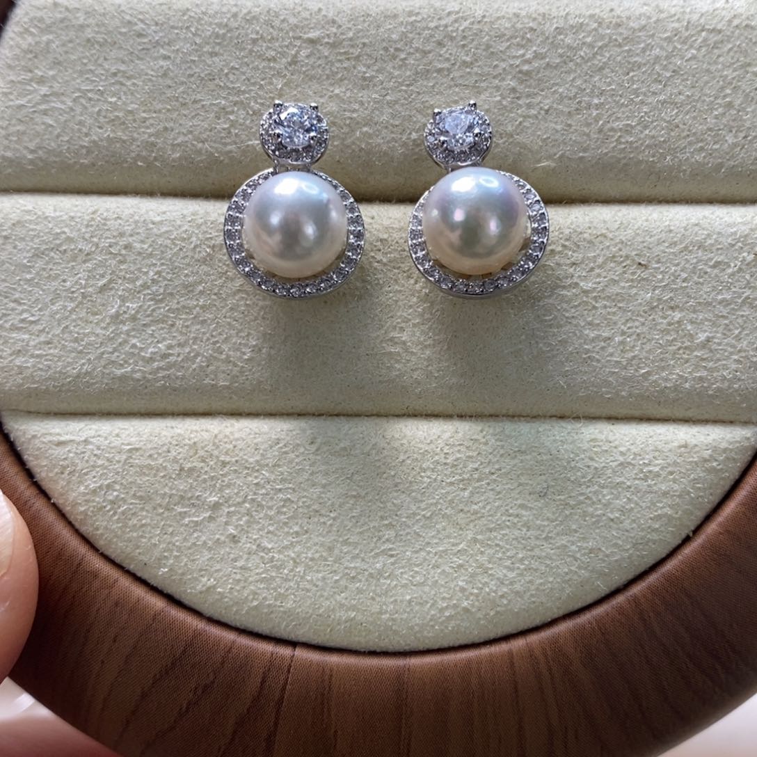 海水珍珠耳饰银S925镶嵌