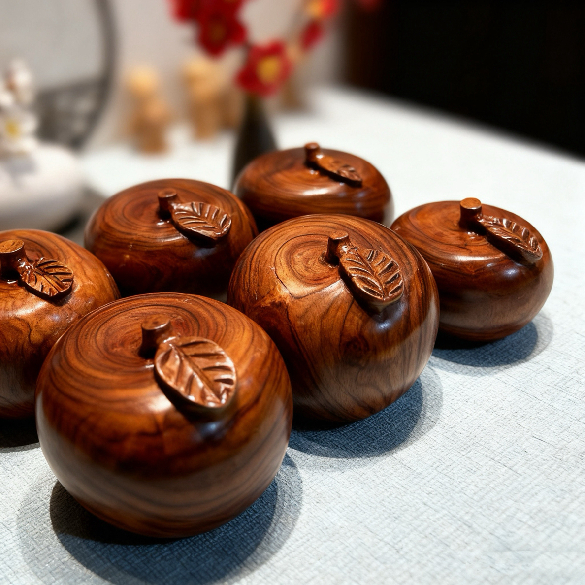 根雕摆件（平安果）香樟木苹果木雕摆件实木手工雕刻精致玄关摆件