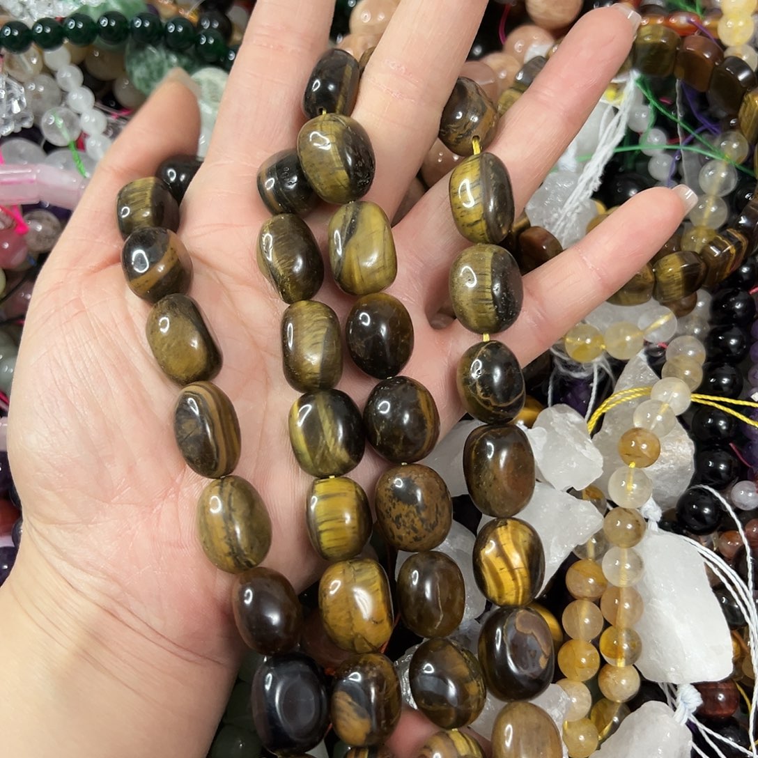玛瑙/玉髓合金珠宝半成品，卡12x17黄虎眼块一条