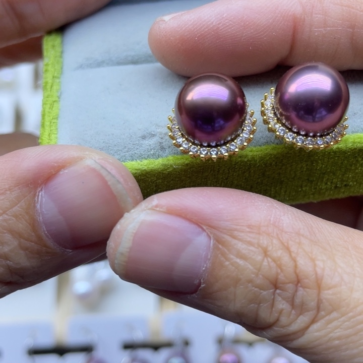 银S925镶嵌耳饰淡水珍珠