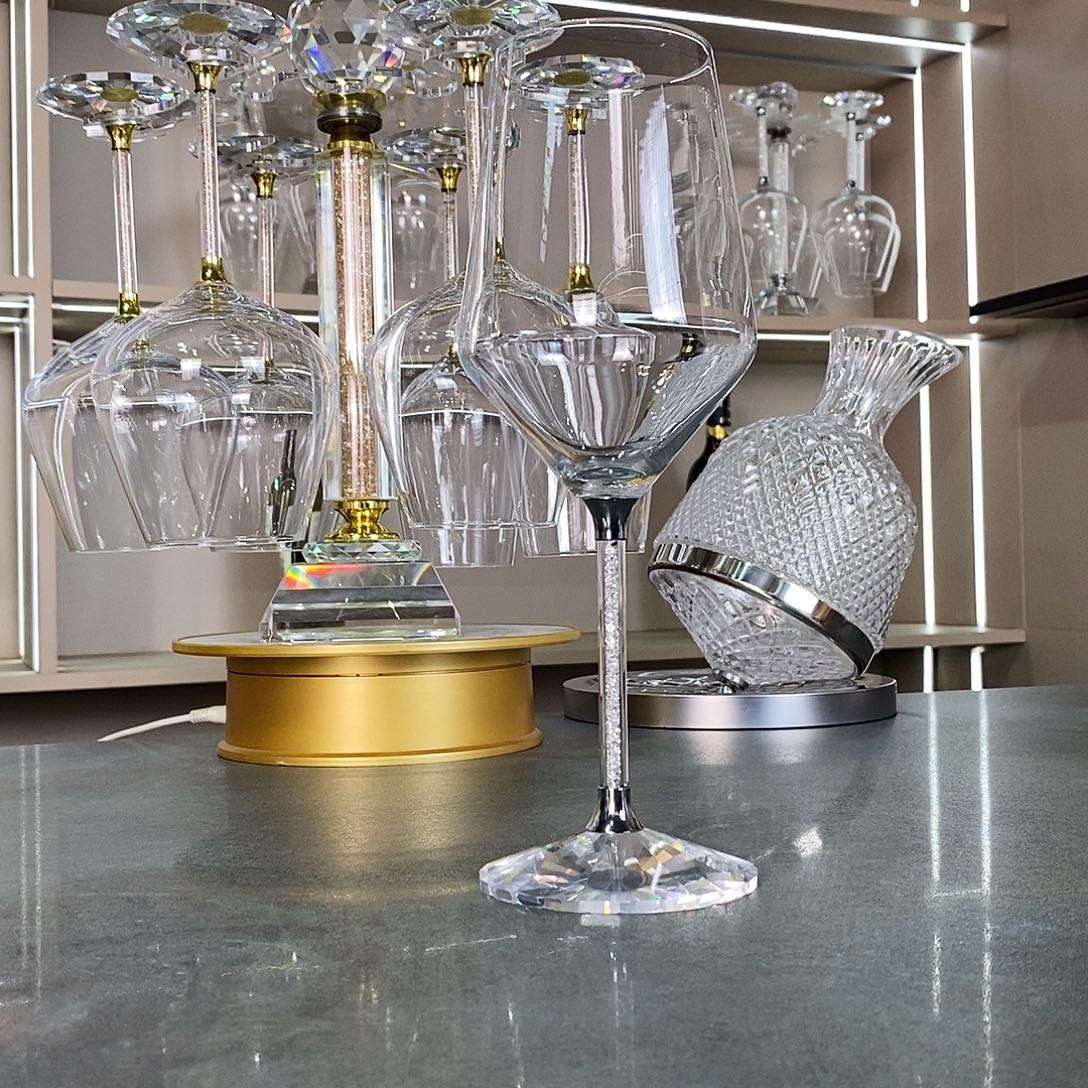 水晶玻璃手柄款银钻420红酒杯2支