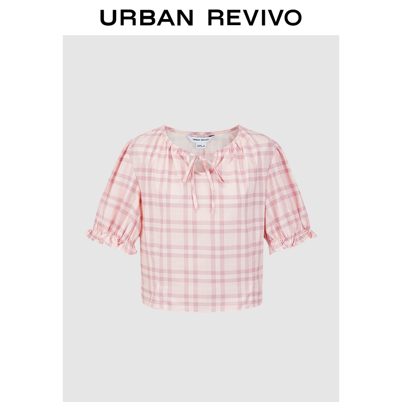 UR2025春季新款女装甜美少女感系带短袖罩衫衬衫UIR250006