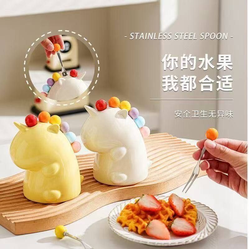 【莫名其妙的水果叉】高级感收纳可爱萌趣安全不锈钢独角兽水果叉