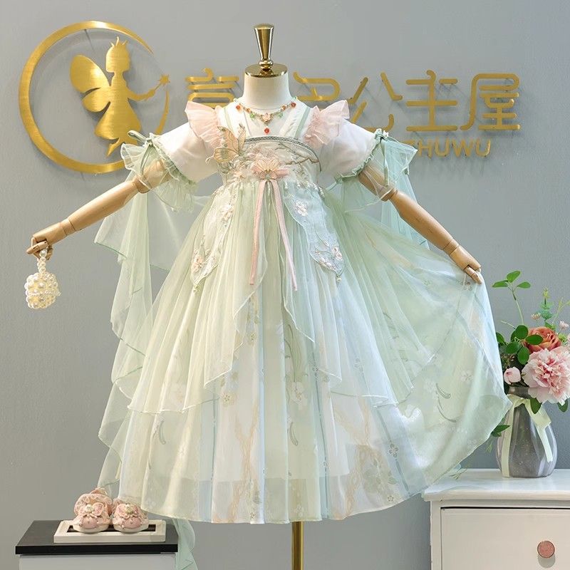 夏装新款女童小女孩汉服连衣裙公主裙儿童襦裙蝶婉风清古装纱裙