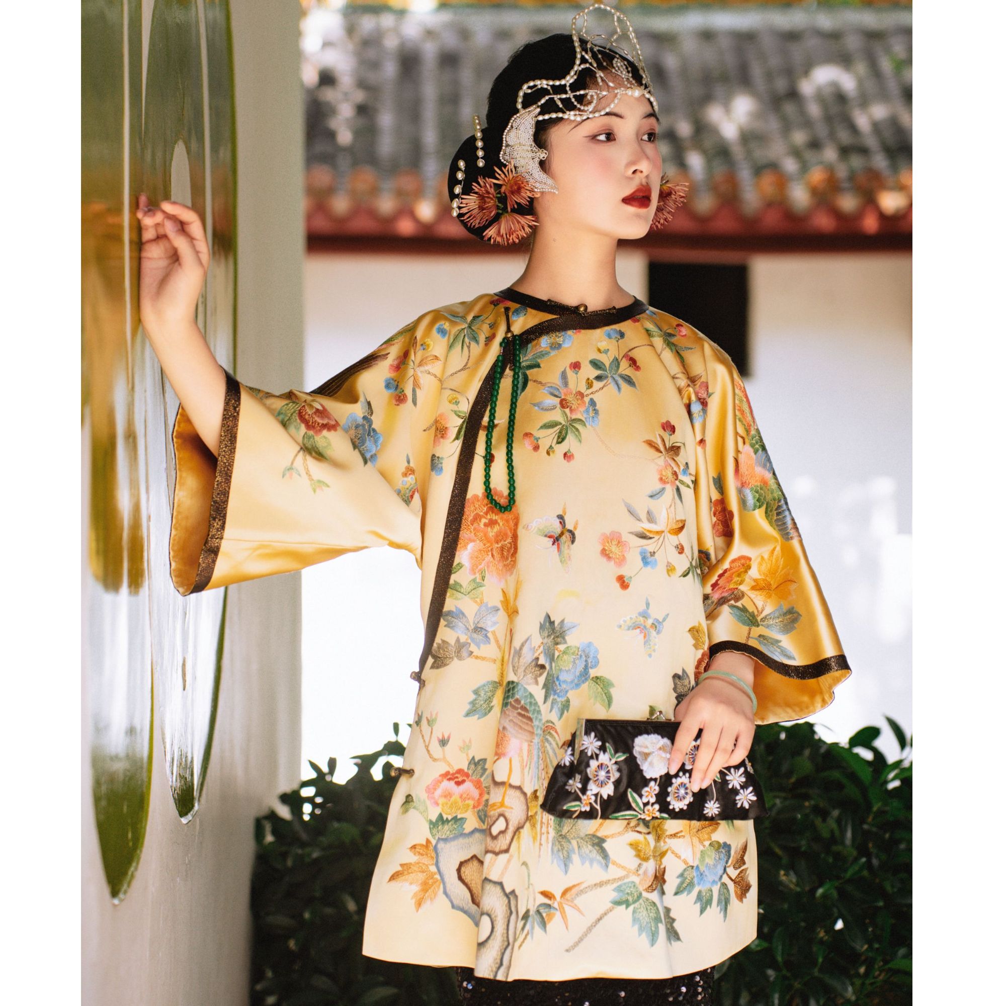 【雁春台】葳蕤中式手工刺绣重锻面料斜襟上衣女服（衣长79胸围116