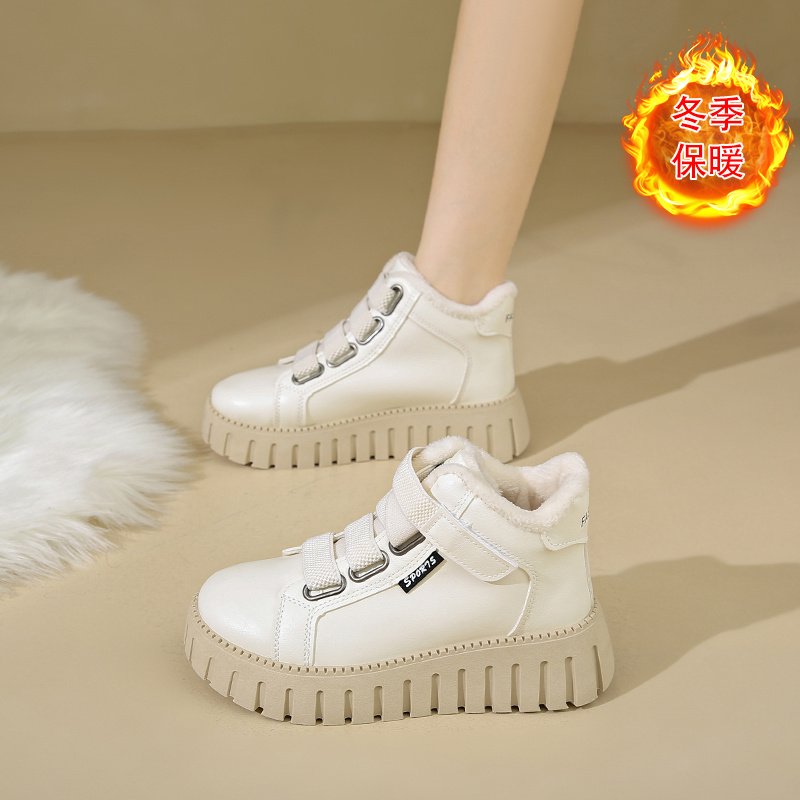 冬季棉鞋高帮休闲运动魔术贴加绒板鞋百搭小白鞋女鞋板鞋/休闲鞋