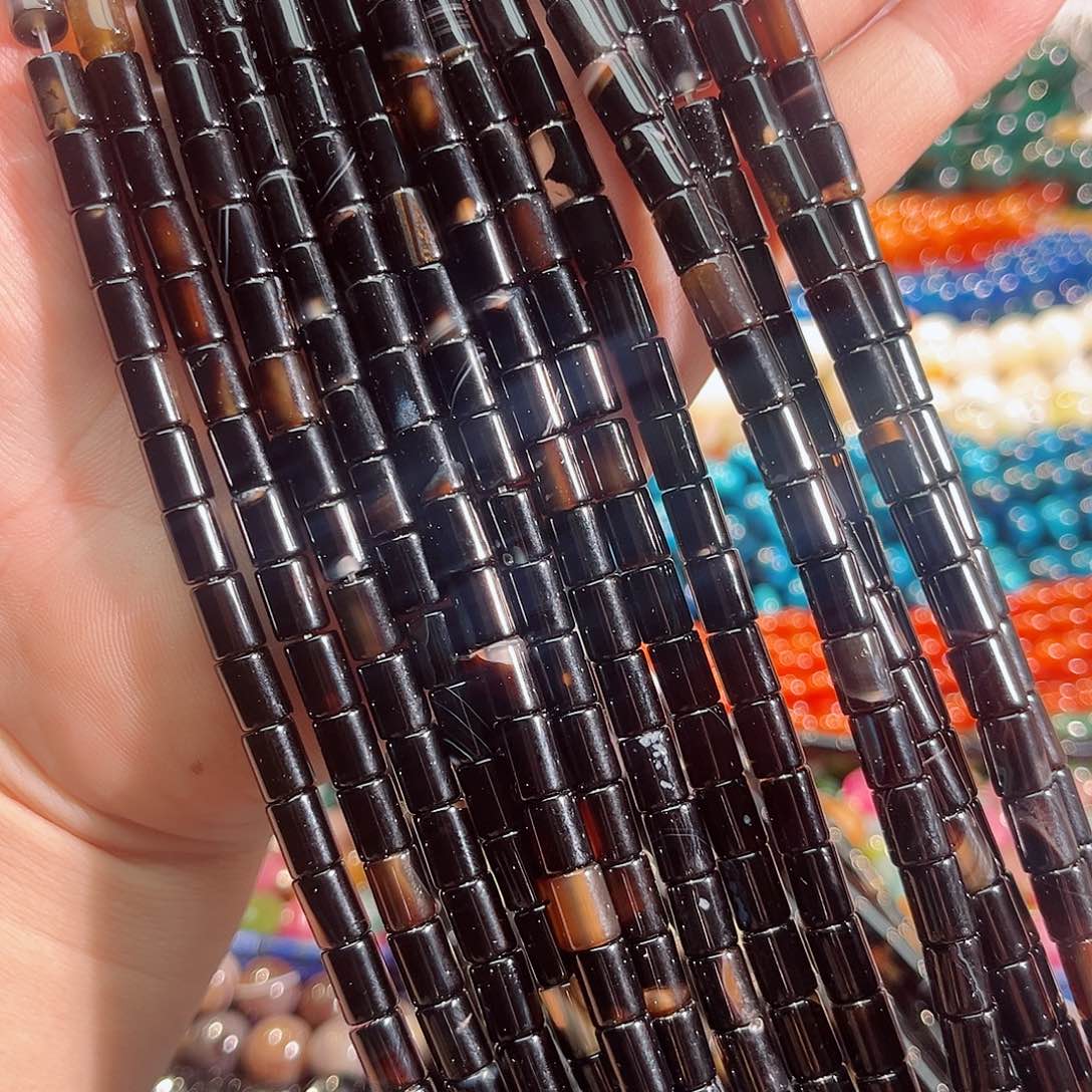 玛瑙/玉髓未镶嵌珠宝半成品黑玛瑙直管一条6x8mm