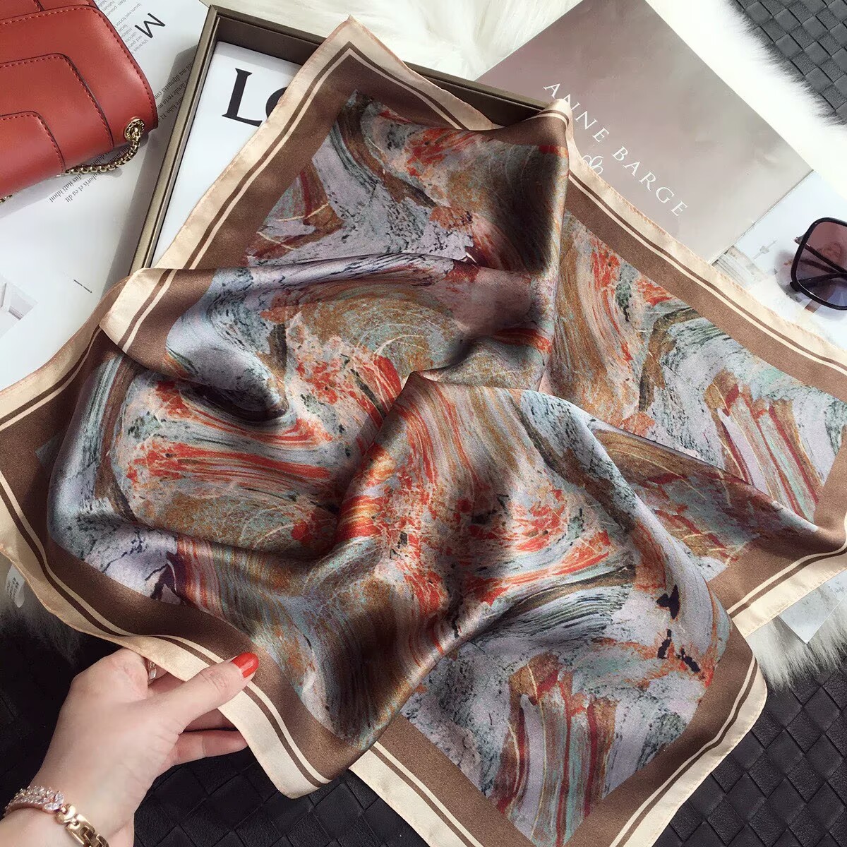 【f47】复古90x90cm大披肩丽景缎丝巾围巾时尚百搭气质