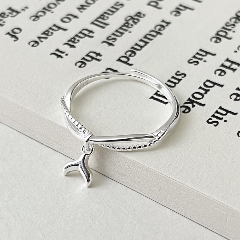 925银戒指 10-22港码鱼尾交叉推拉活口可调节戒指甜美可爱减龄ins