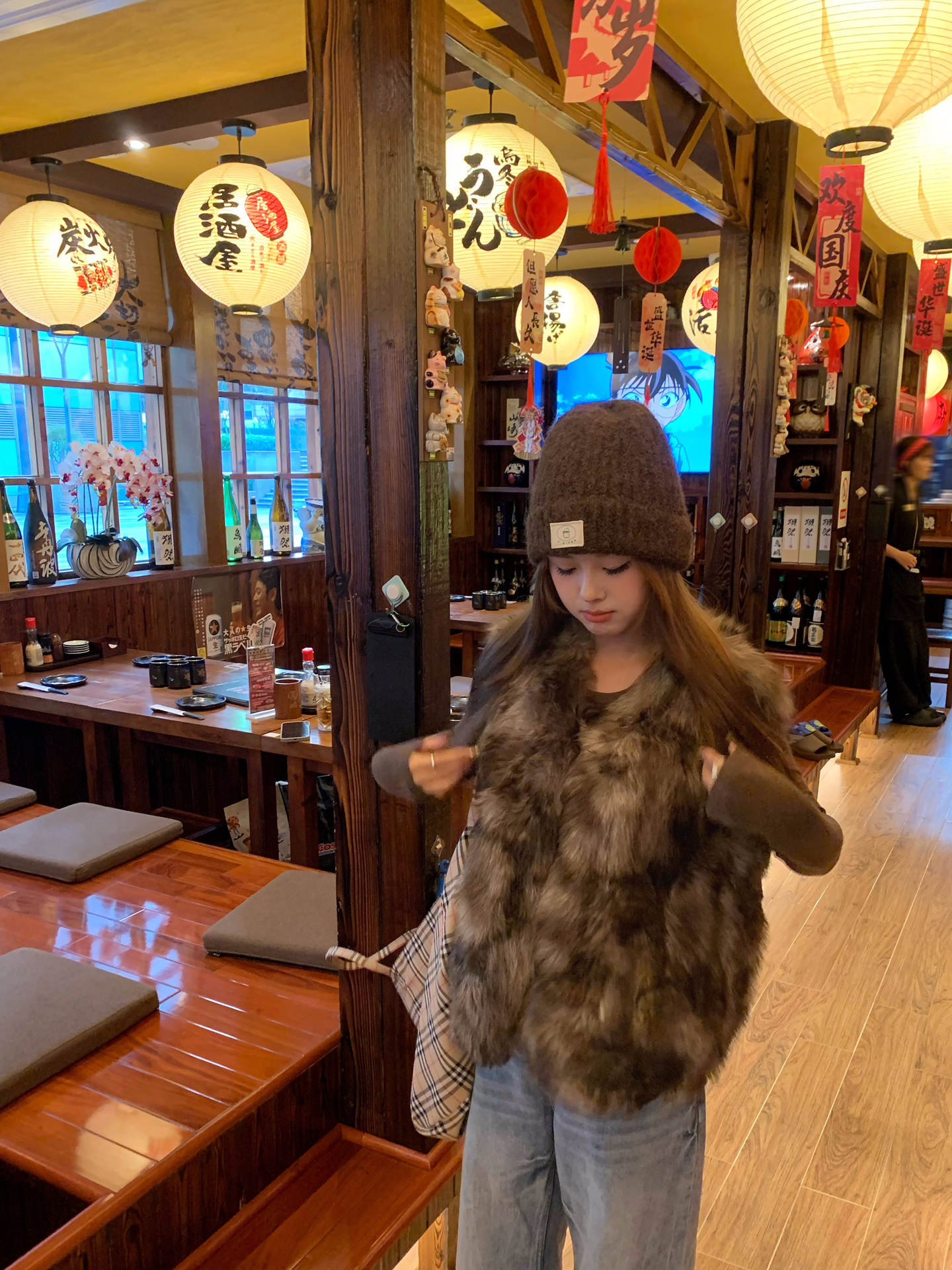 混染色长毛仿皮草环保毛马夹丝滑显瘦百搭V领外套皮毛一体