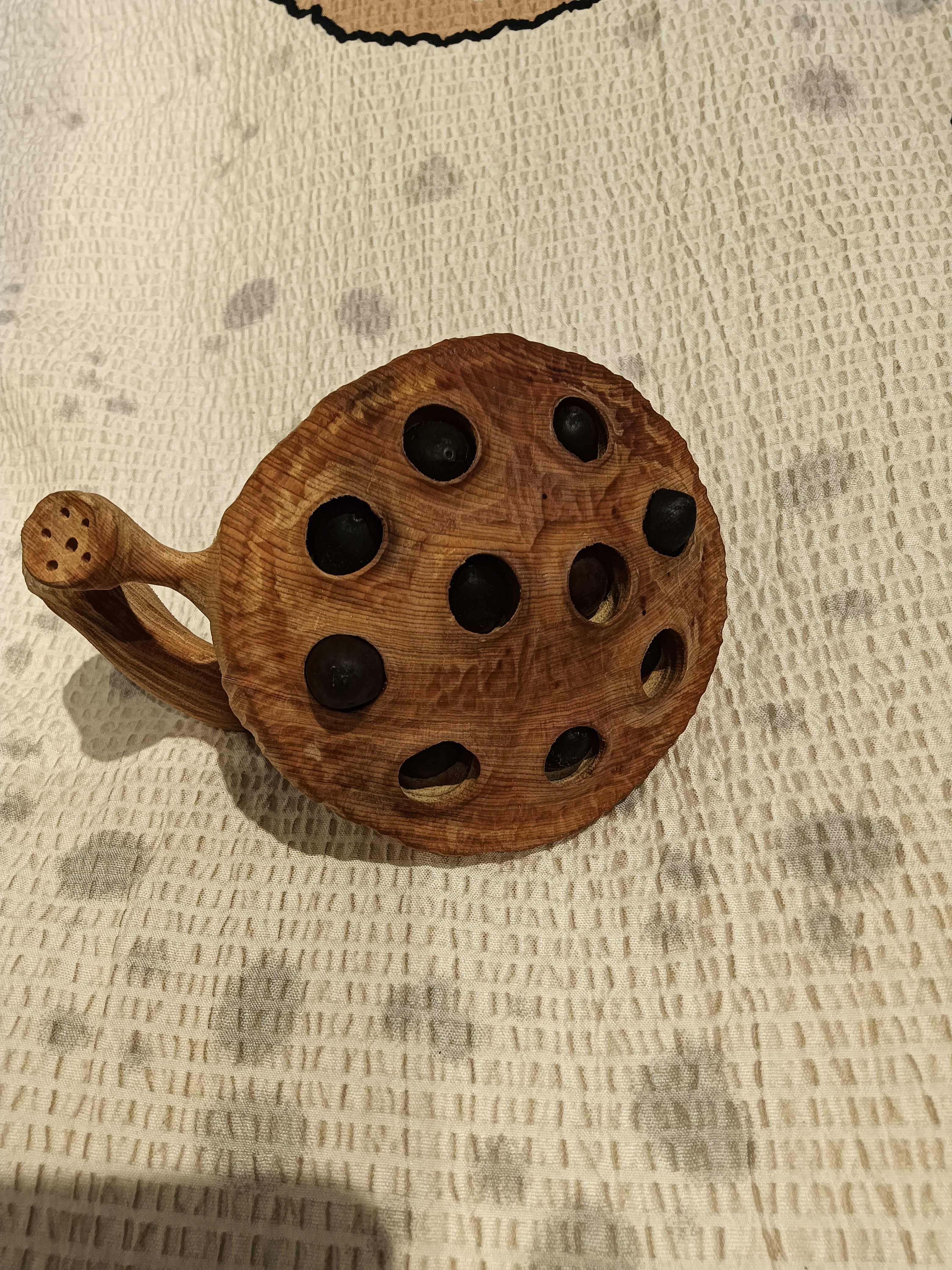 纯手工雕刻崖柏木莲蓬镶嵌紫檀挂饰精美木艺品