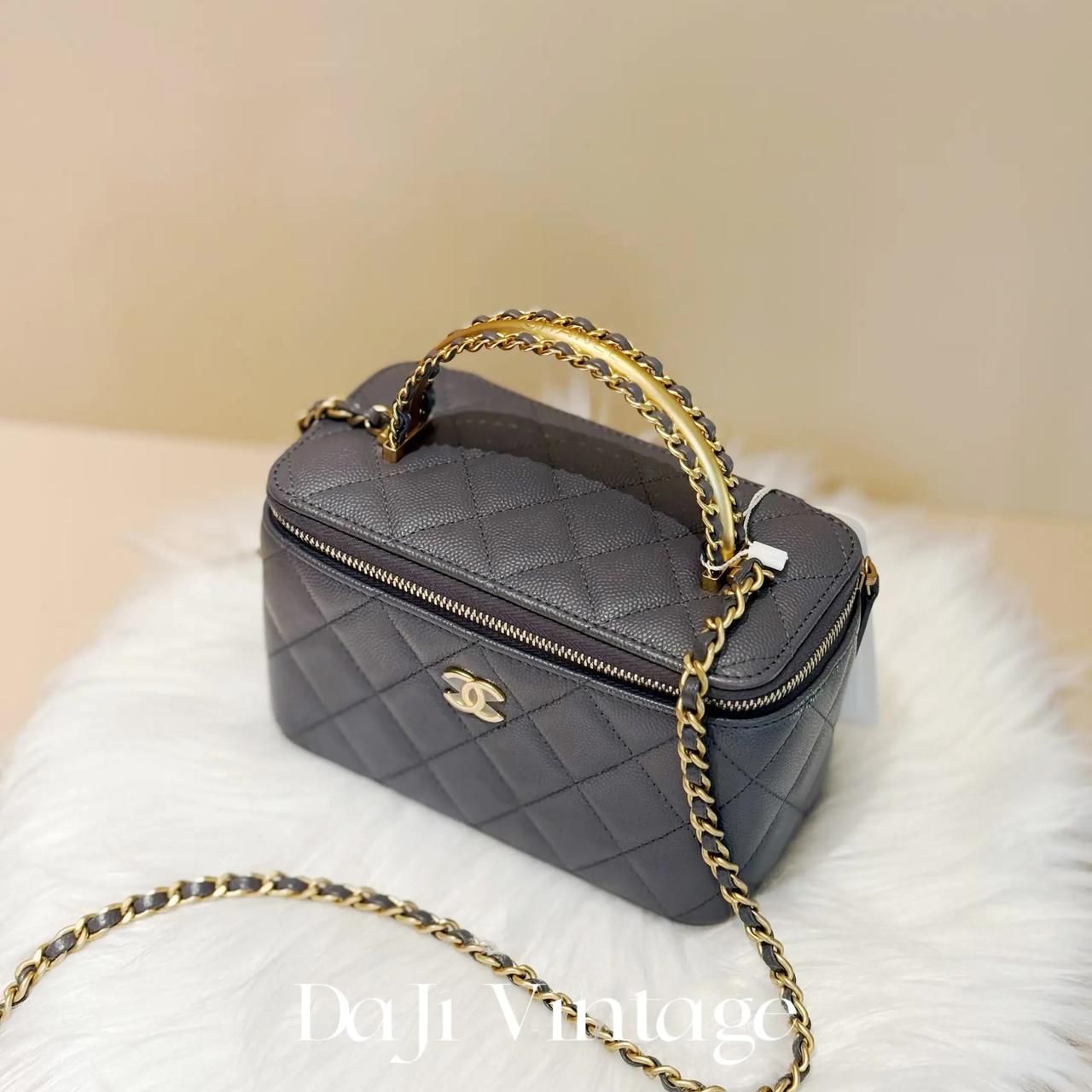 99新 Chanel/香奈儿 大吉中古/Chanel香奈儿水泥灰金属手柄长盒子