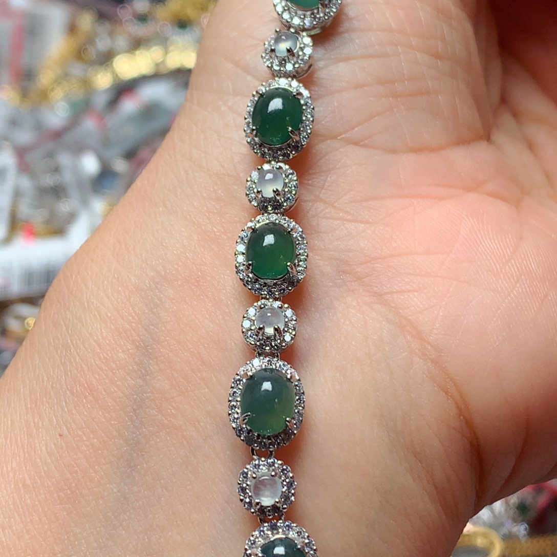 翡翠戒指银S925镶嵌天然翡翠手链