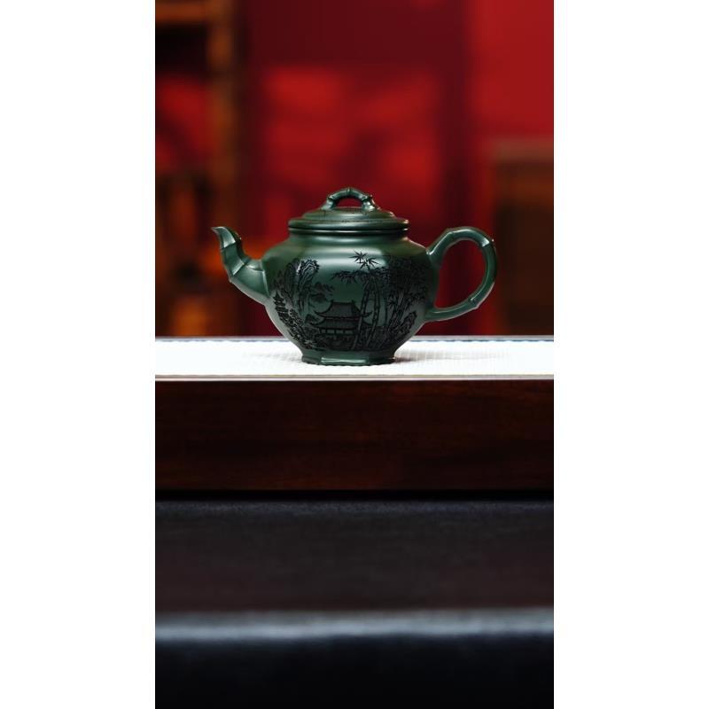 宜兴紫砂 六方笑樱 绿泥 梅付春  h086