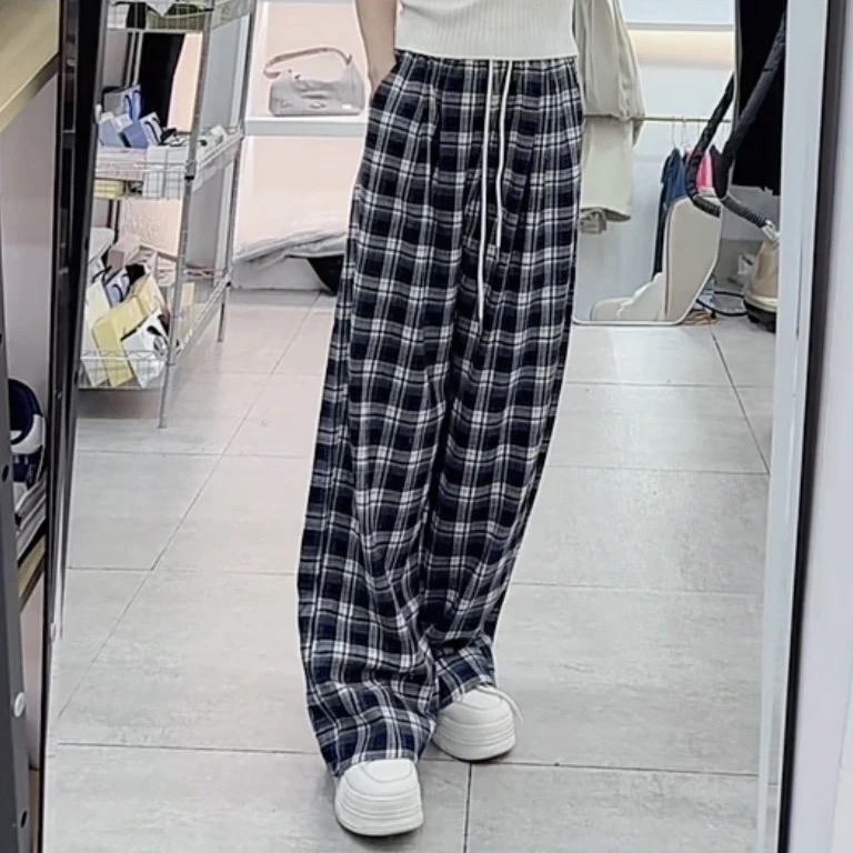 353新款舒适百搭格子休闲阔腿裤（裤长100左右）