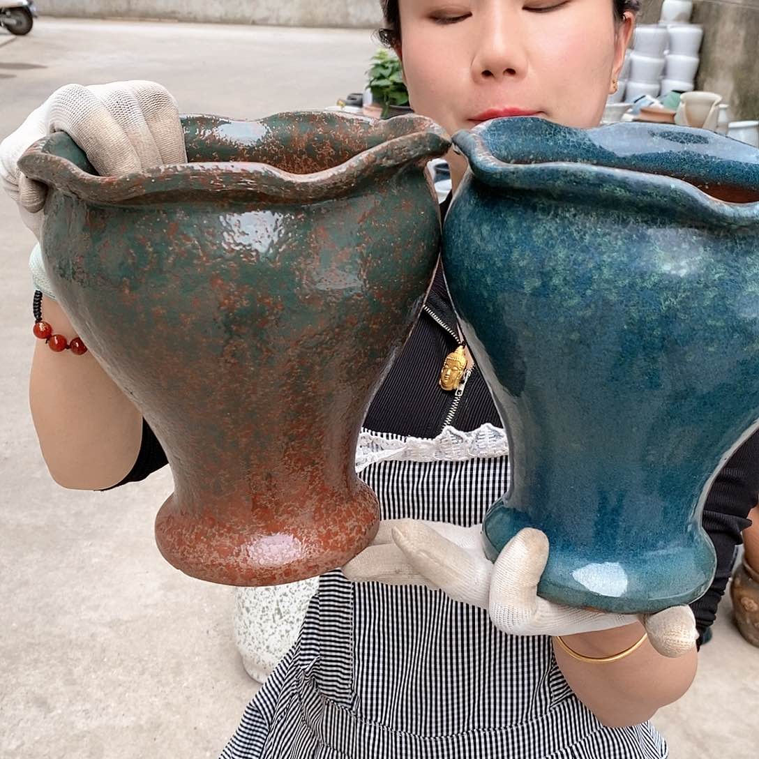 紫砂花盆瑕疵口19高21