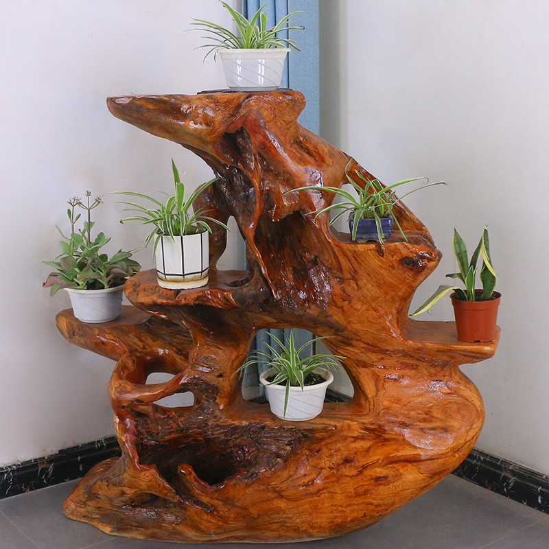 根雕花架实木自然树根树头天然随形根艺花盆架木雕摆件MH10527