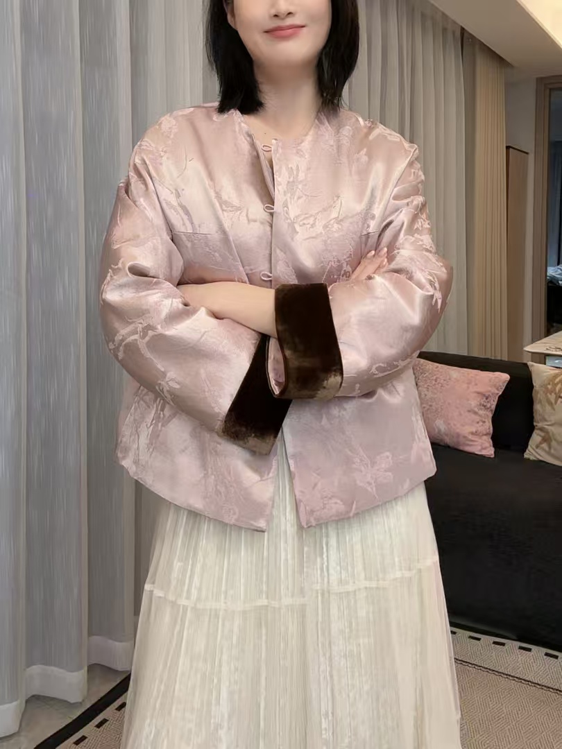 【解语花】新中式人丝提花90白鸭绒羽绒服拼丝绒国风温柔冬贵气