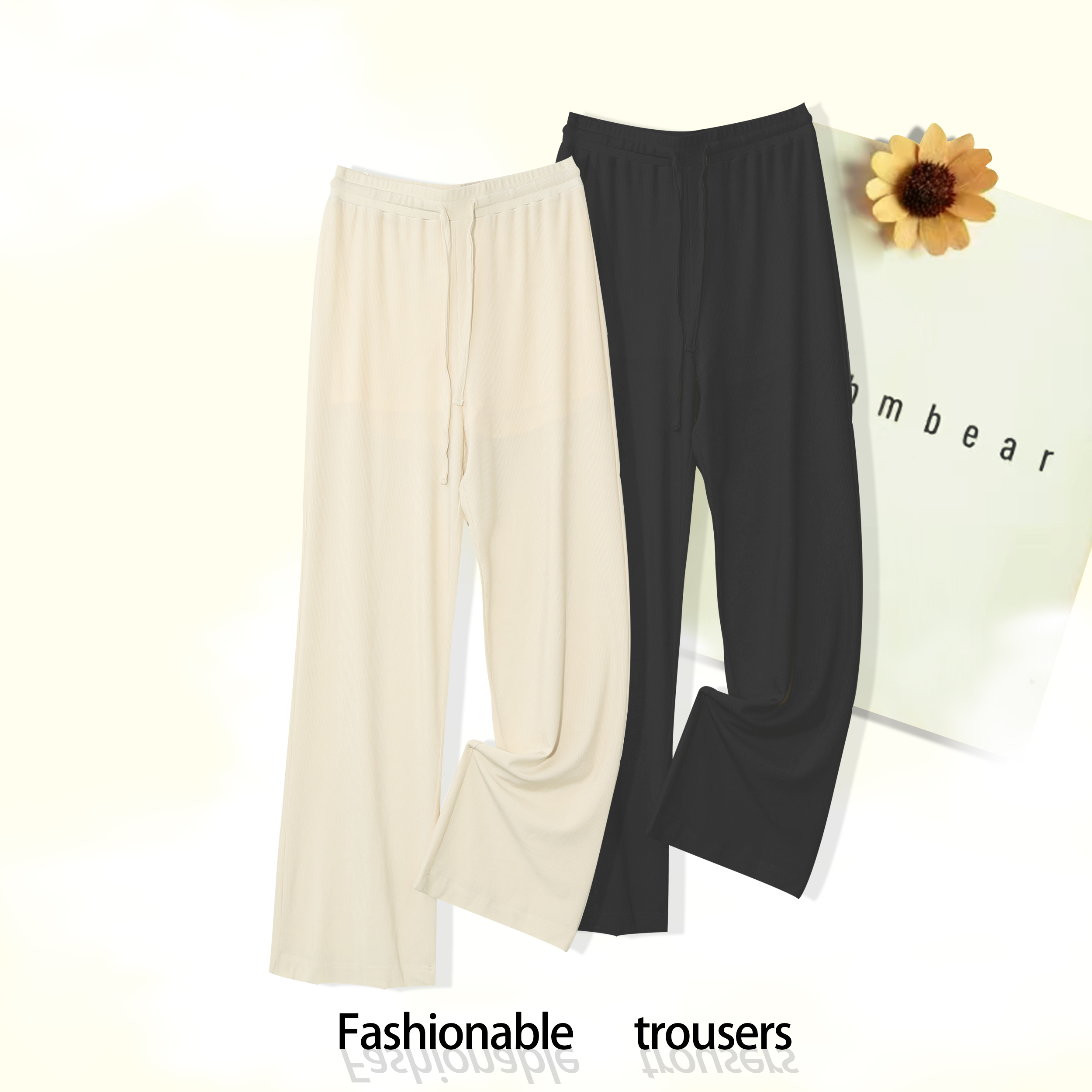 春秋女士松紧腰直筒裤子女休闲高腰垂感裤休闲百搭直筒裤C-CL614