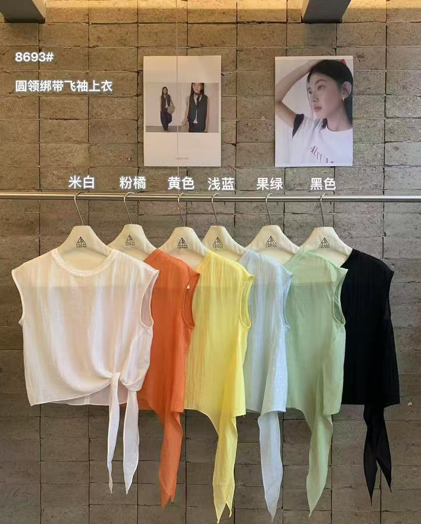 cepar@8693 韩系简约圆领绑带飞袖上衣 6-14