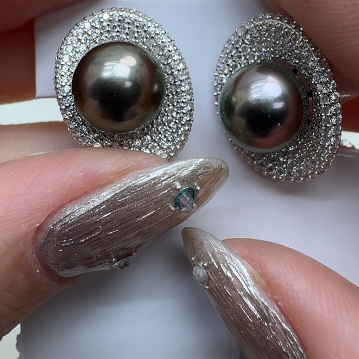 海水珍珠耳饰银S925镶嵌