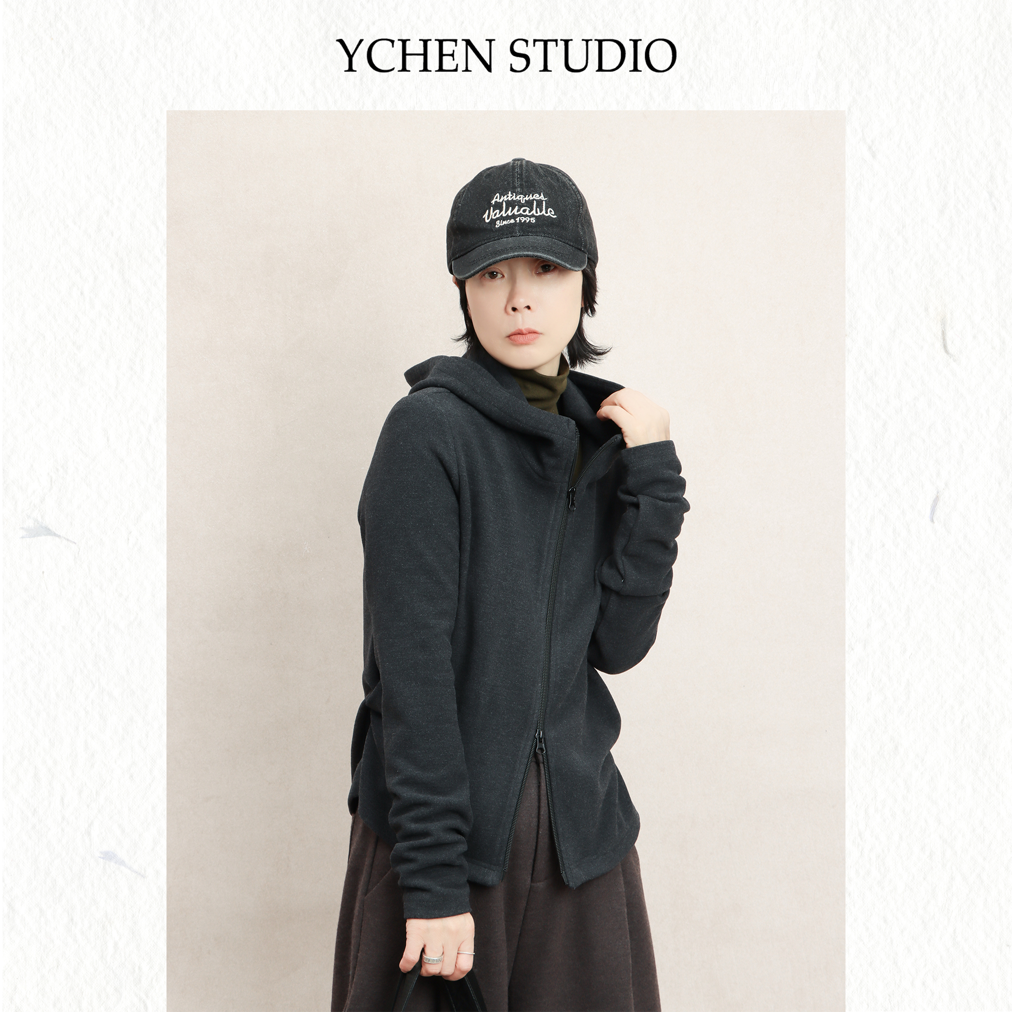 YCS【治愈光谱】韩系时尚连帽T恤帽衫收腰显瘦双拉链上衣YZ0948MS