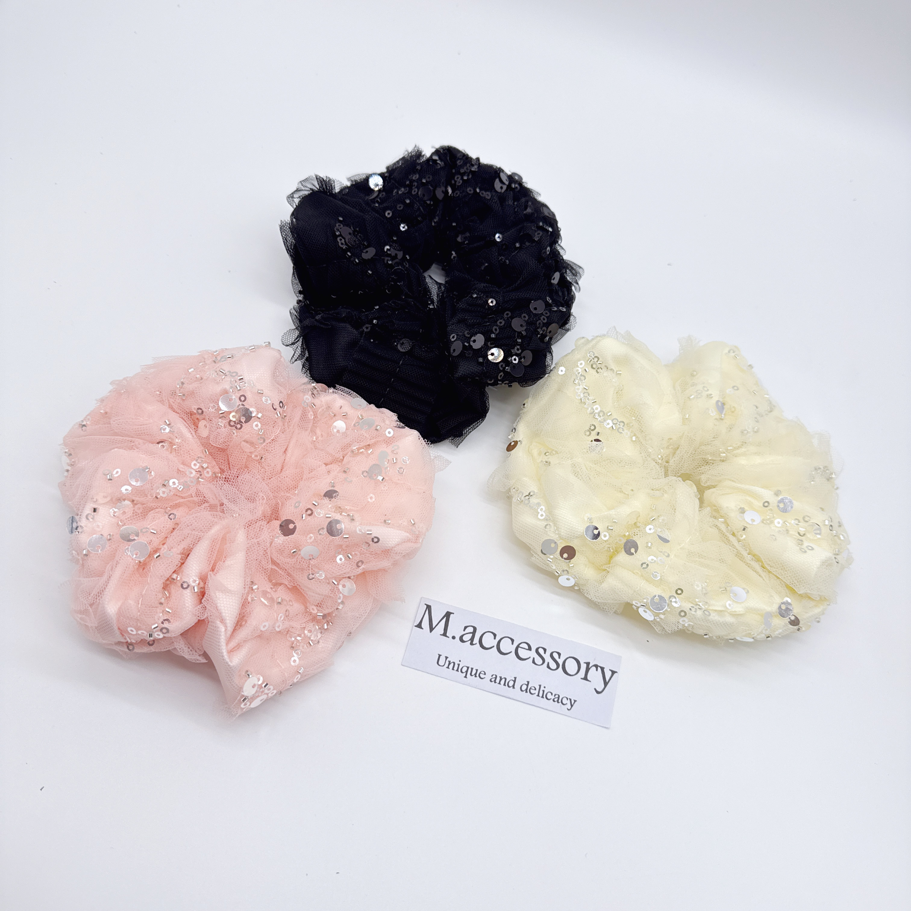 Mi33  闪闪银色亮片网纱发圈 Q33065Q65