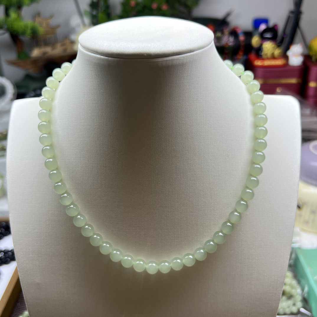 和田玉青海老坑料高冰56颗锁骨链7.5-8.0mm多样性发货拍一发一