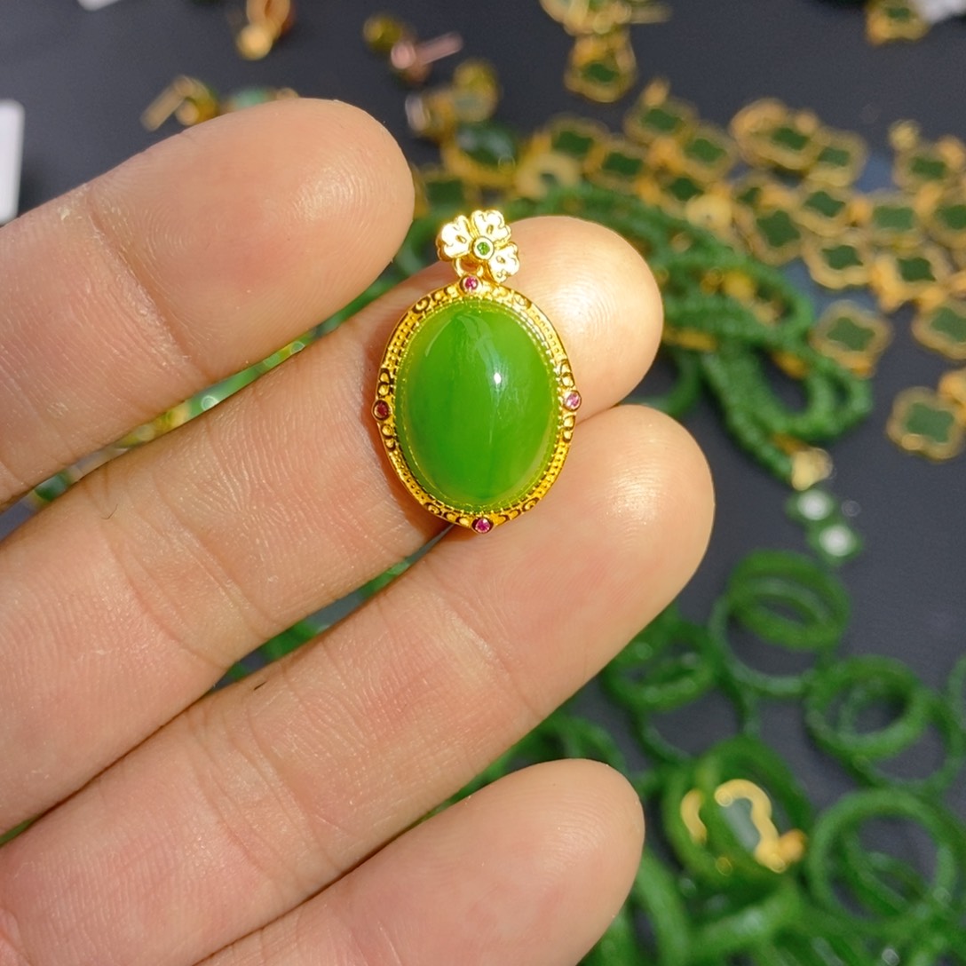 和田玉（碧玉）戒圈银S925镶嵌