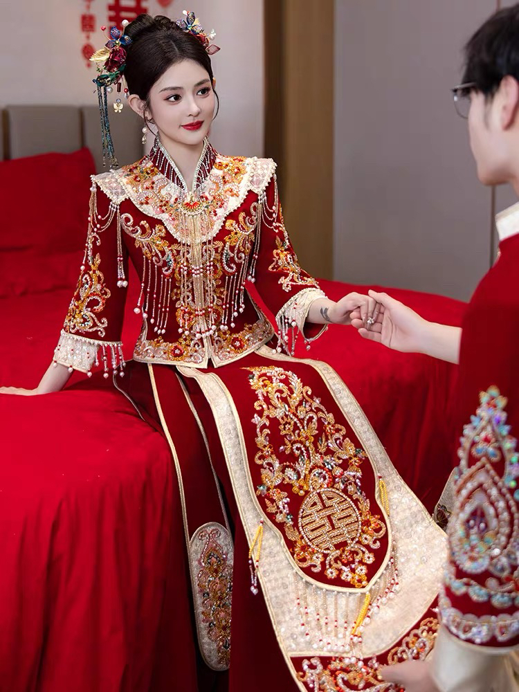 高端丝绒秀禾服婚服2025新款新娘结婚中式礼服嫁衣出阁嫁衣秀和服