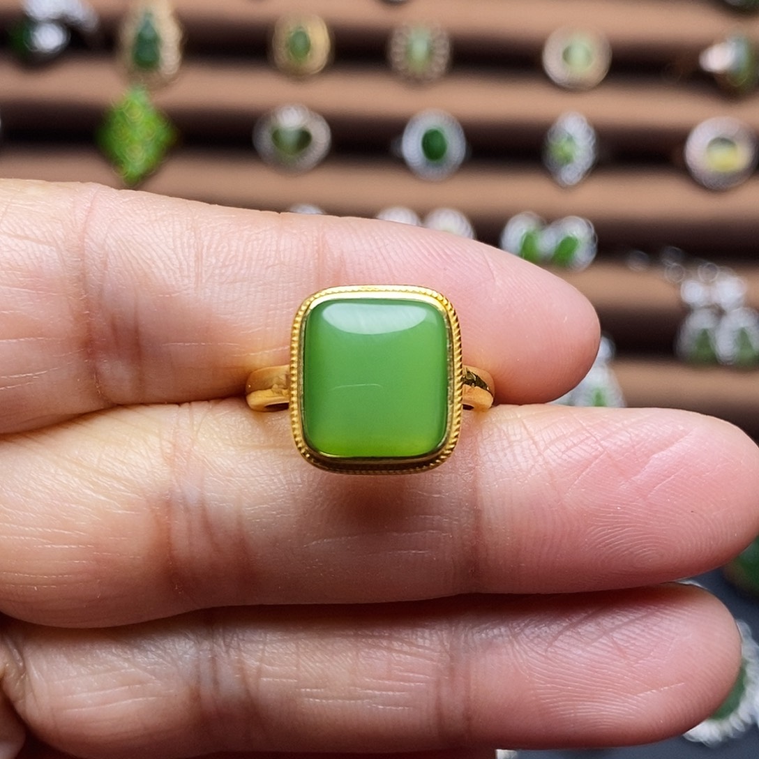 吊坠(不含链)银S925镶嵌和田玉（碧玉）戒指