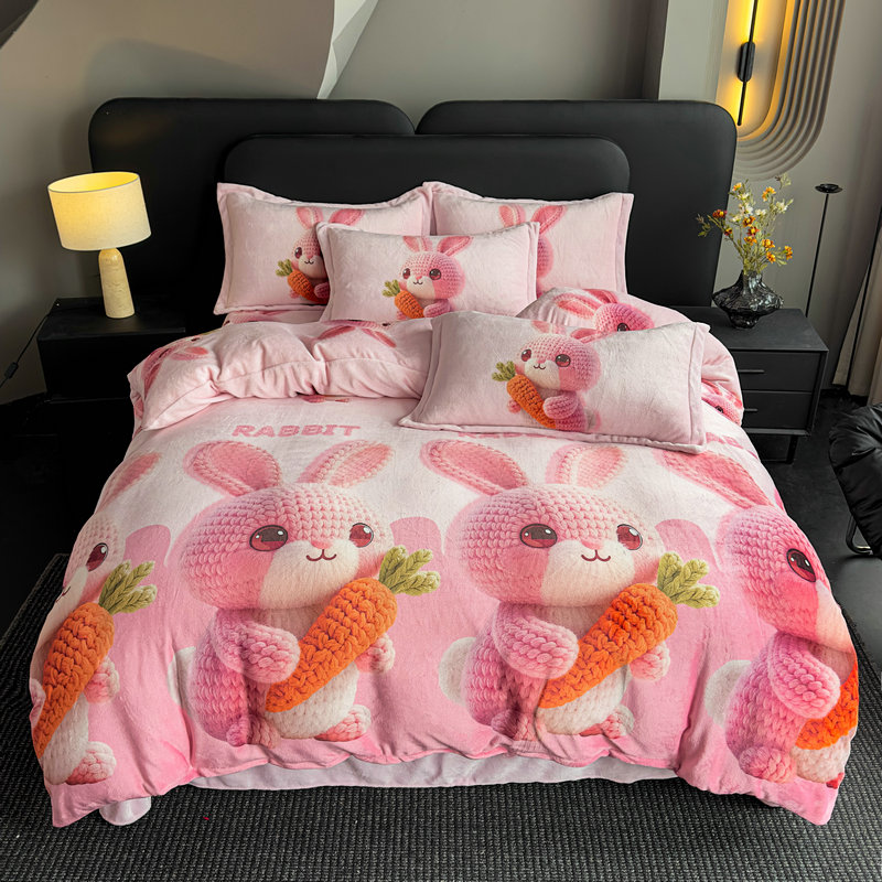 A类冬天加厚牛奶绒四件套裙摆款床单被套8-9斤重保暖抗静电