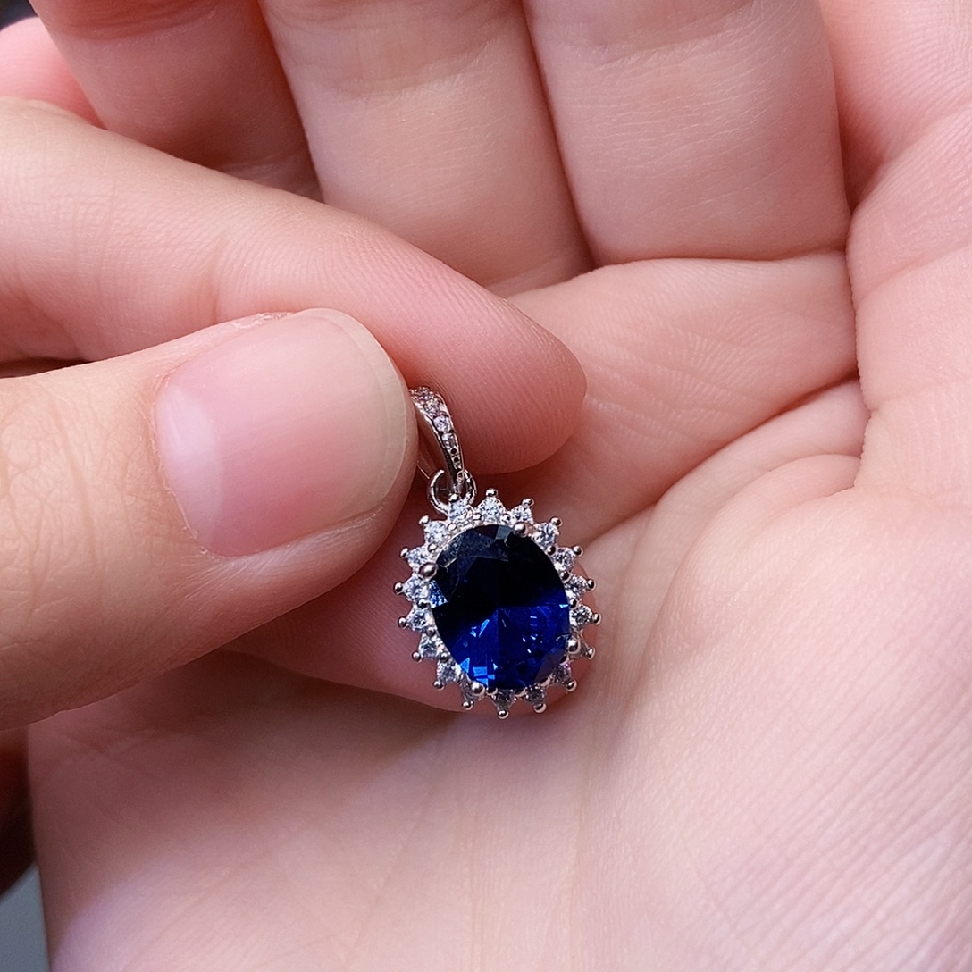 银S925镶嵌吊坠(赠链)蓝宝石